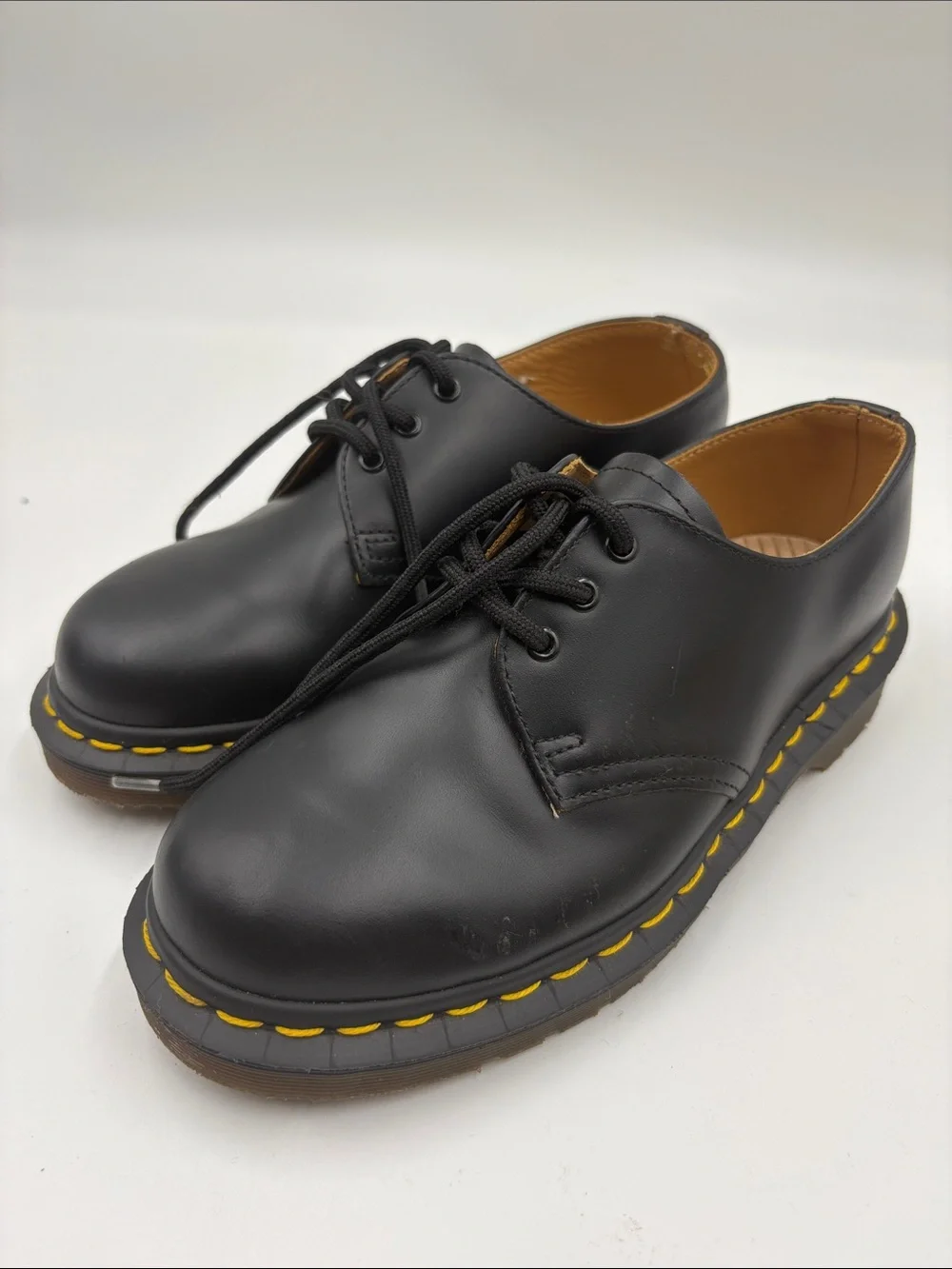 Black Kids Lace-Up Shoes with Yellow Stitching